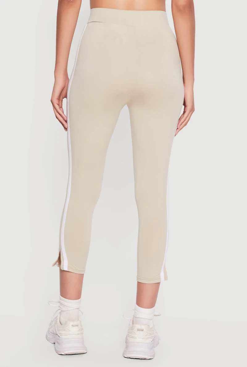 Varsity Stripe Side Slit Capris Leggings