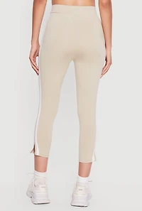 Varsity Stripe Side Slit Capris Leggings