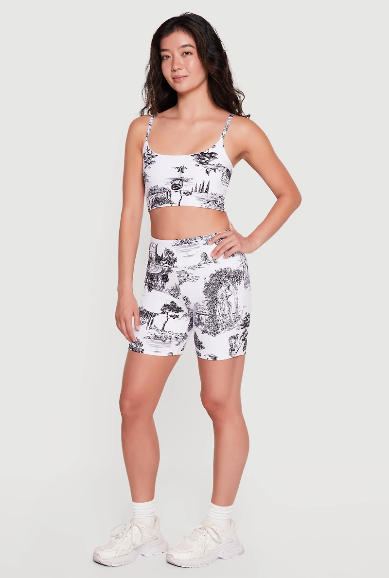Printed Pattern High Waisted Biker Shorts
