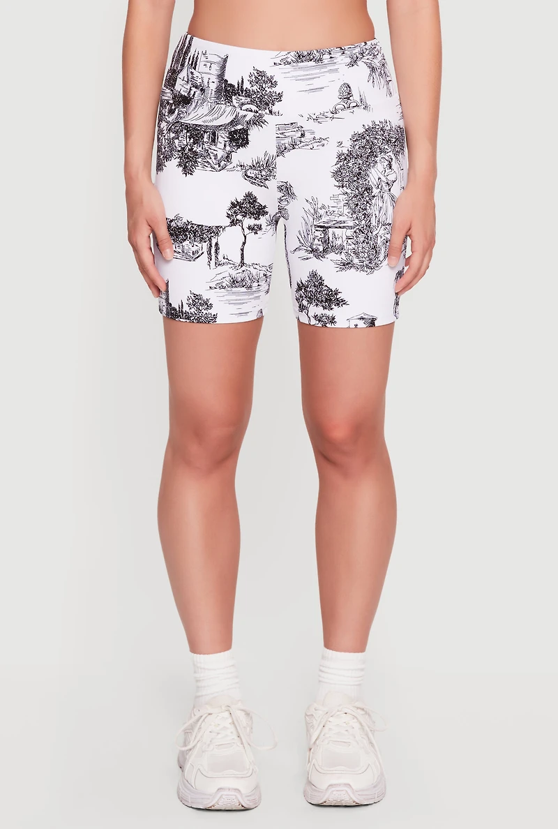 Printed Pattern High Waisted Biker Shorts