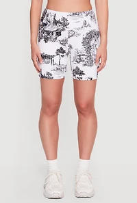 Printed Pattern High Waisted Biker Shorts