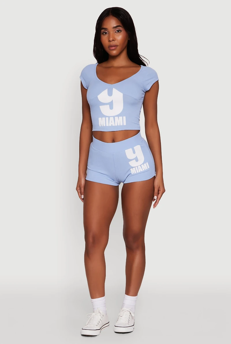 Womens 9 Miami Graphic Top, Blue, Size M