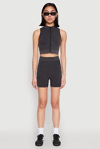 Womens Mineral Wash Seamless Zip Front Crop Top, S-M