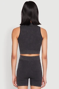 Womens Mineral Wash Seamless Zip Front Crop Top, S-M