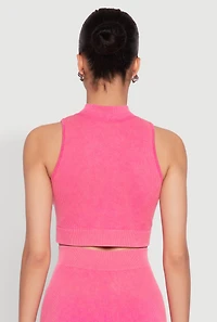 Womens Mineral Wash Seamless Zip Front Crop Top, Pink, Size L-XL