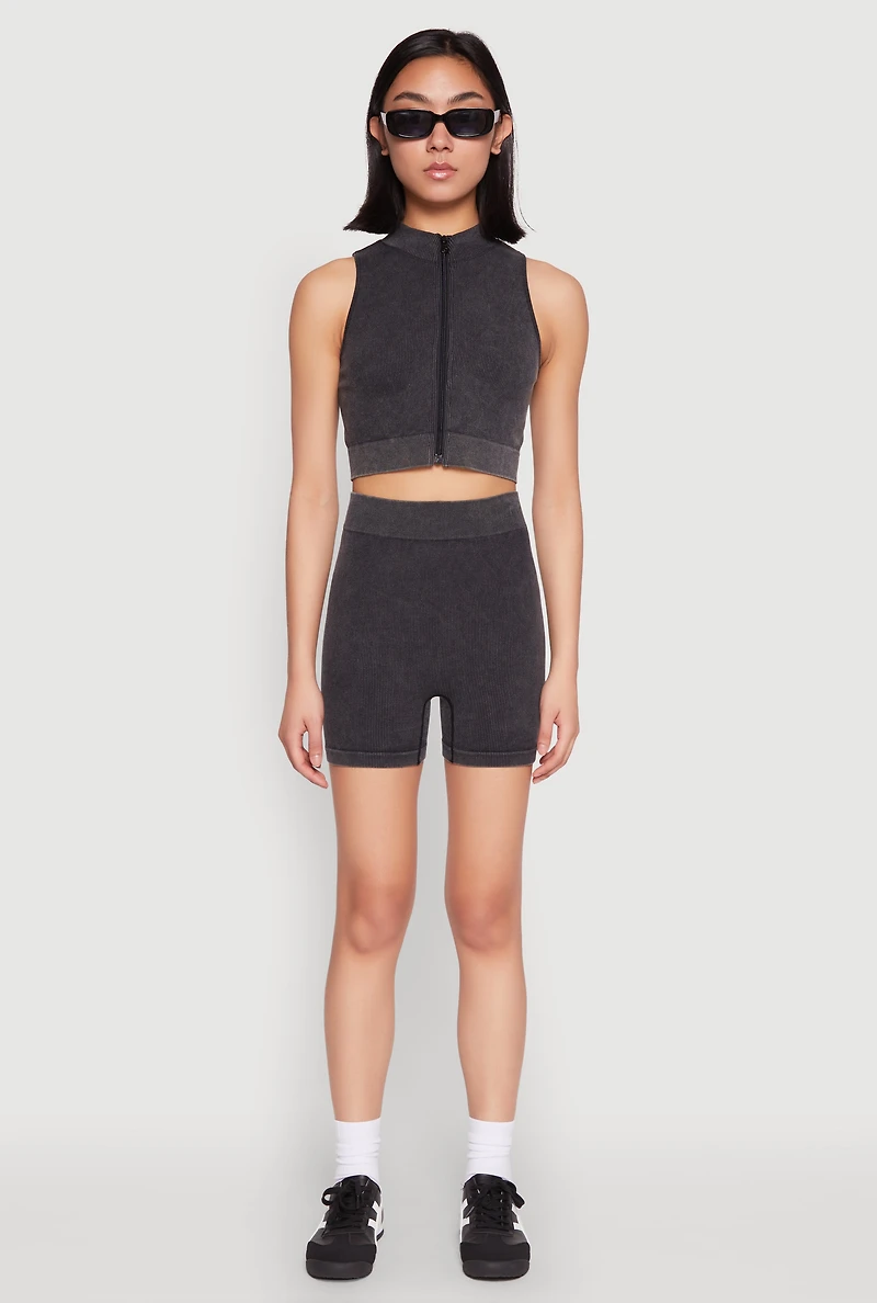 Womens Mineral Wash Seamless Bike Shorts, Black, Size S-M