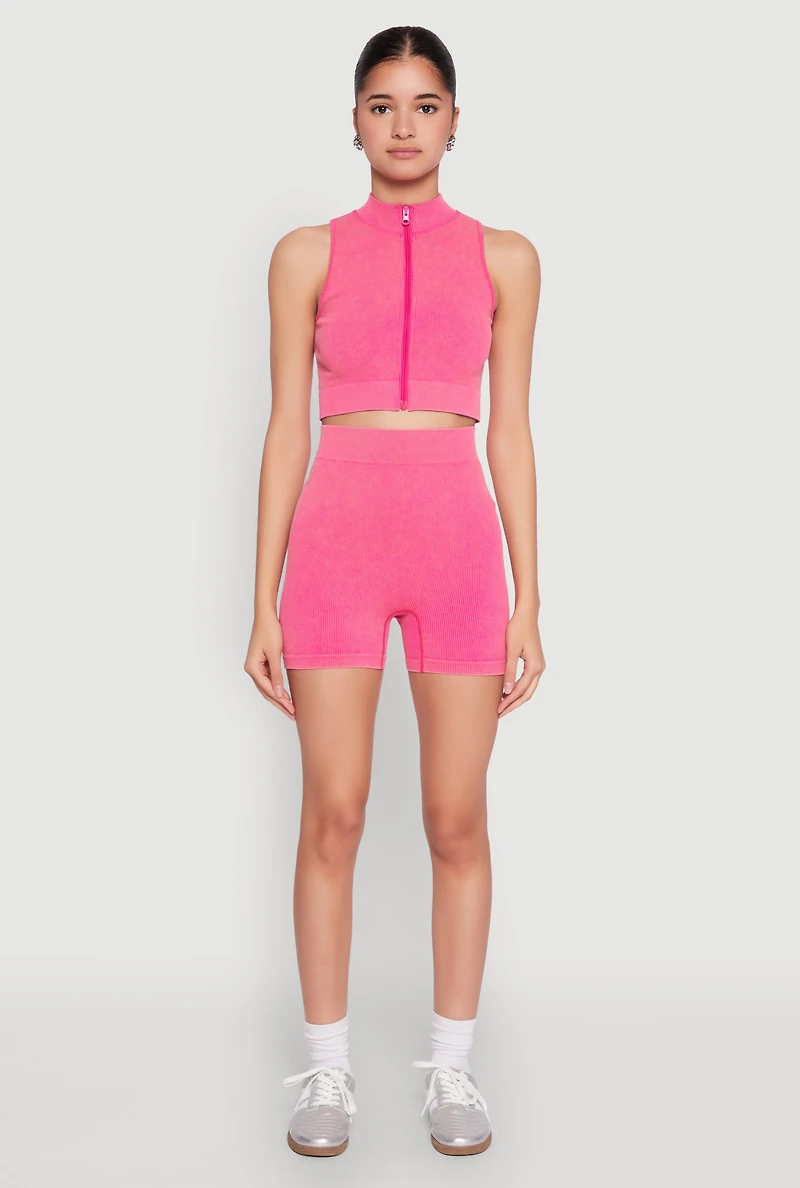 Womens Mineral Wash Seamless Bike Shorts, Pink, Size L-XL