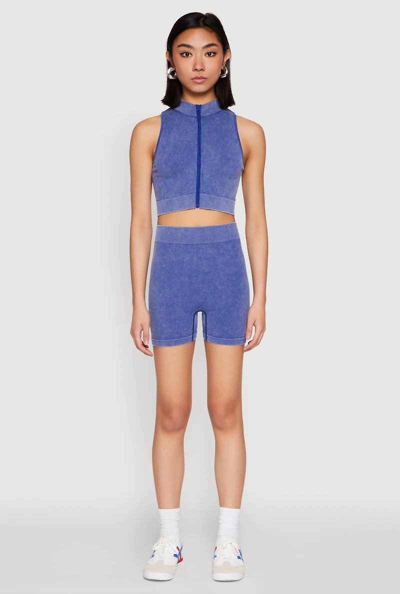 Womens Mineral Wash Seamless Bike Shorts, Blue, Size S-M