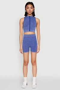 Womens Mineral Wash Seamless Bike Shorts, Blue, Size S-M