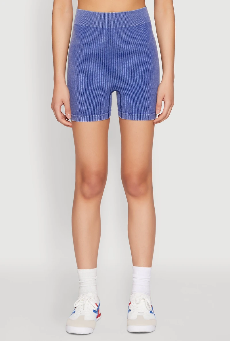 Womens Mineral Wash Seamless Bike Shorts, Blue, Size S-M