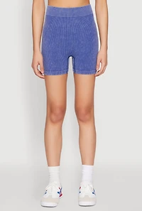 Womens Mineral Wash Seamless Bike Shorts, Blue, Size S-M
