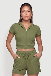 Short Sleeve Cropped Hooded Sweatshirt
