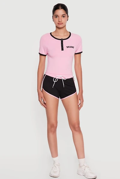Contrast Drawstring Waist Dolphin Shorts