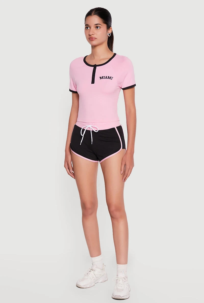 Contrast Drawstring Waist Dolphin Shorts