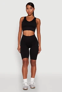 Womens Seamless V Neck Active Crop Top, Black, Size S-M