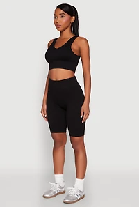 Womens Seamless V Neck Active Crop Top, Black, Size S-M