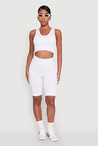 Womens Seamless V Neck Active Crop Top, White, Size S-M