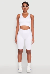 Womens Seamless V Neck Active Crop Top, White, Size S-M