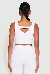 Womens Seamless V Neck Active Crop Top, White, Size S-M