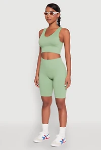 Womens Seamless V Neck Active Crop Top, Green, Size L-XL
