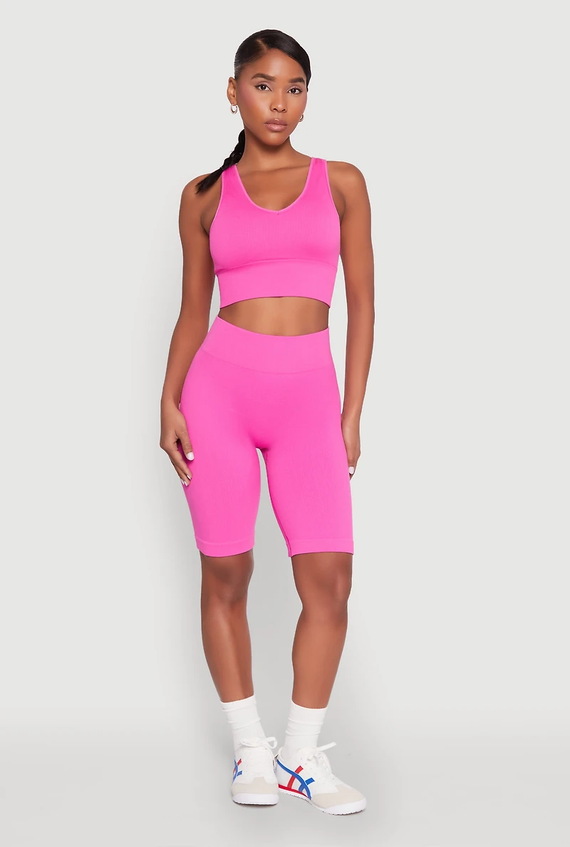Seamless V Neck Active Crop Top