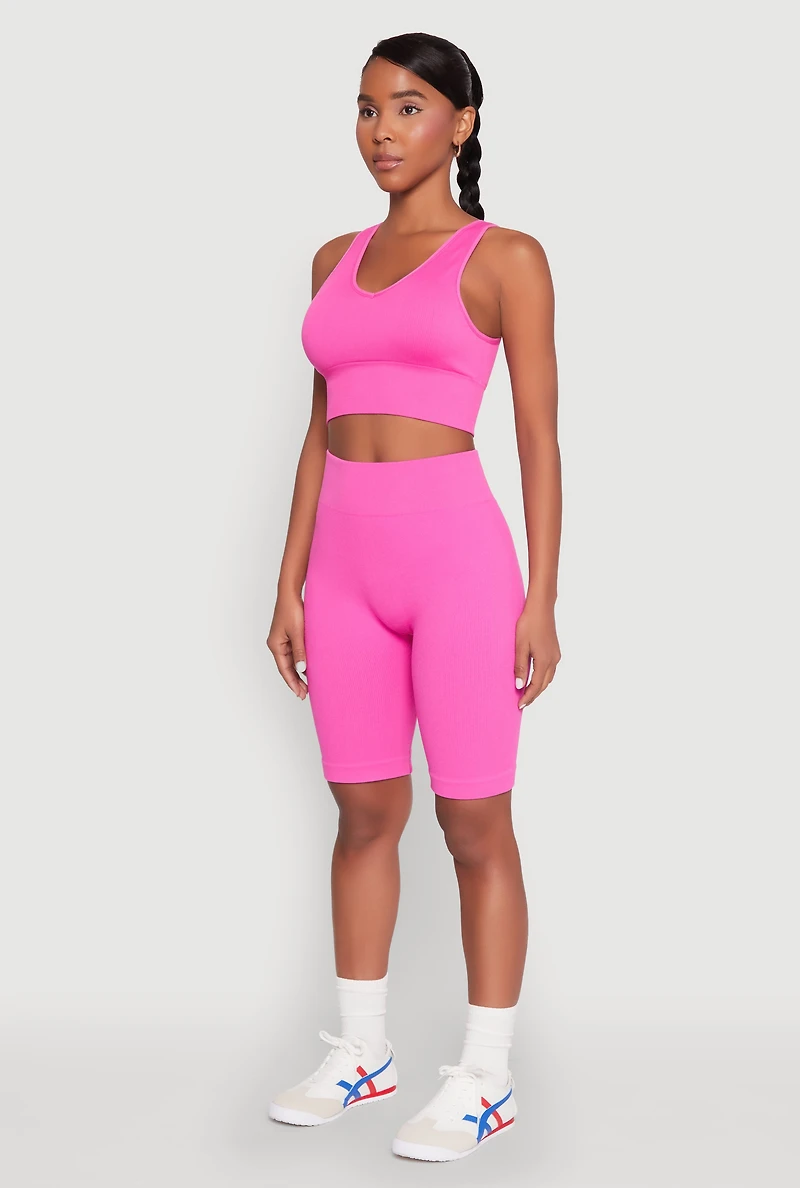 Seamless V Neck Active Crop Top