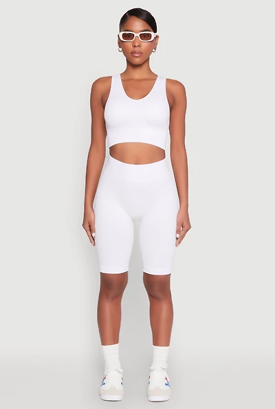 Womens Seamless High Waisted Bike Shorts, White, Size S-M