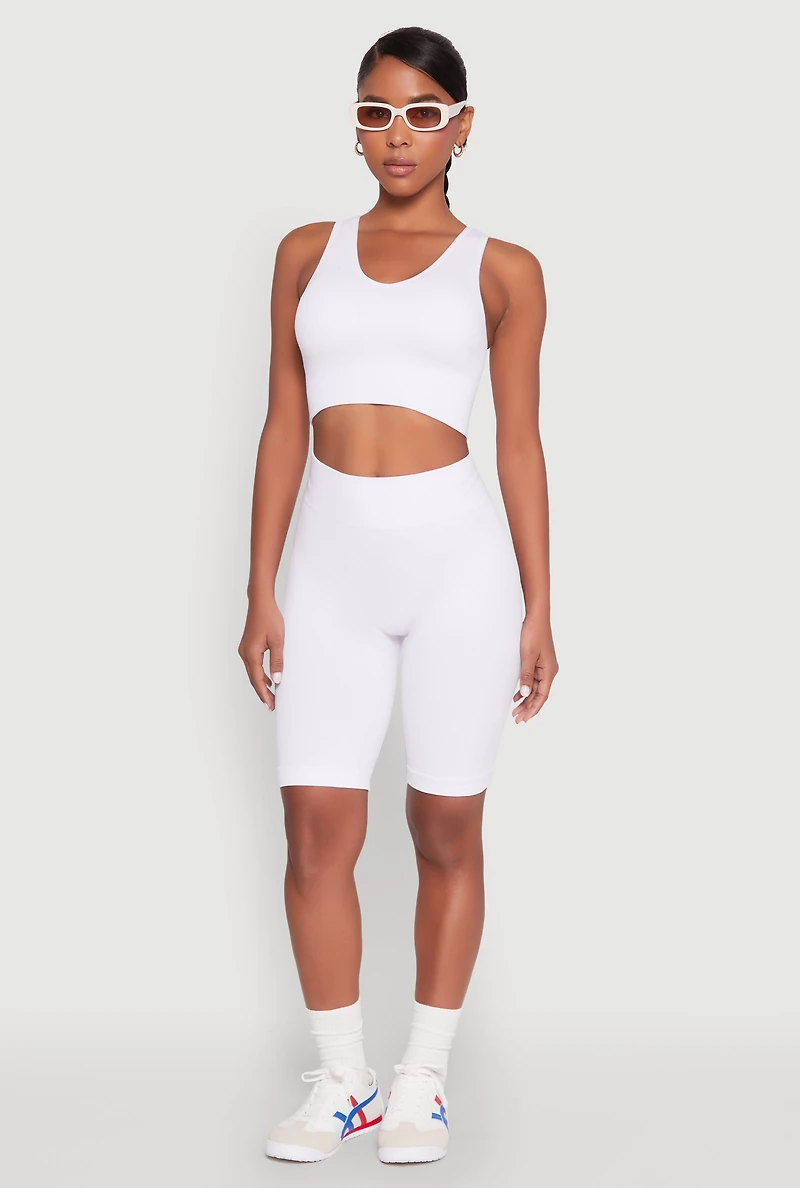 Womens Seamless High Waisted Bike Shorts, White, Size L-XL