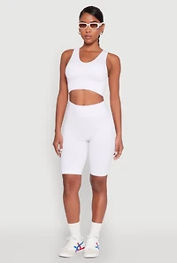 Womens Seamless High Waisted Bike Shorts, White, Size L-XL