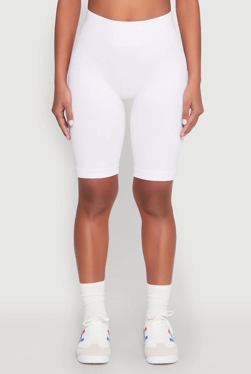 Womens Seamless High Waisted Bike Shorts, White, Size L-XL