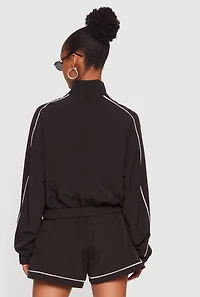 Contrast Trim Piping Zip Front Track Jacket