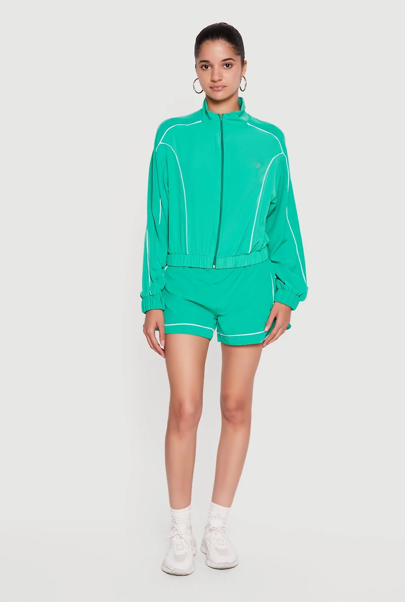 Contrast Trim Piping Zip Front Track Jacket