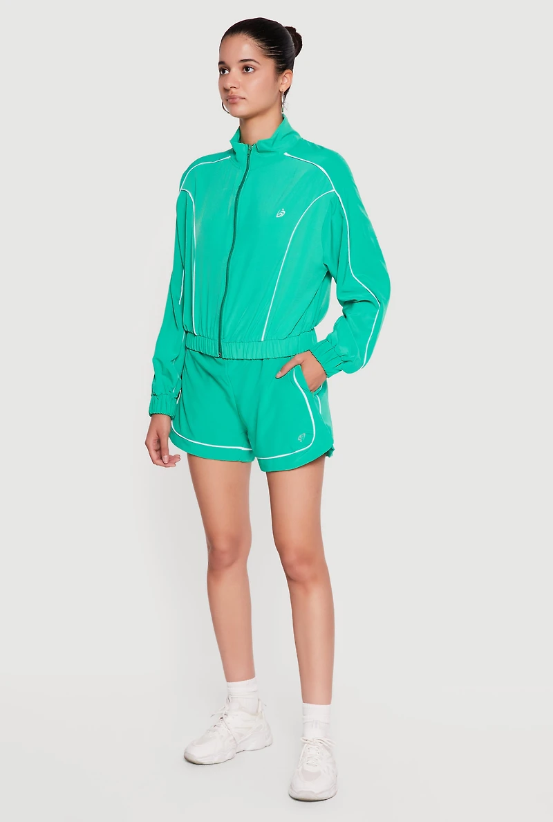 Contrast Trim Piping Zip Front Track Jacket