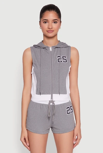 25 Graphic Hooded Zip Front Crop Top