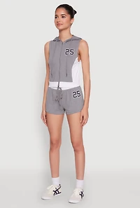 Womens 25 Graphic Hooded Zip Front Vest, Grey, Size L