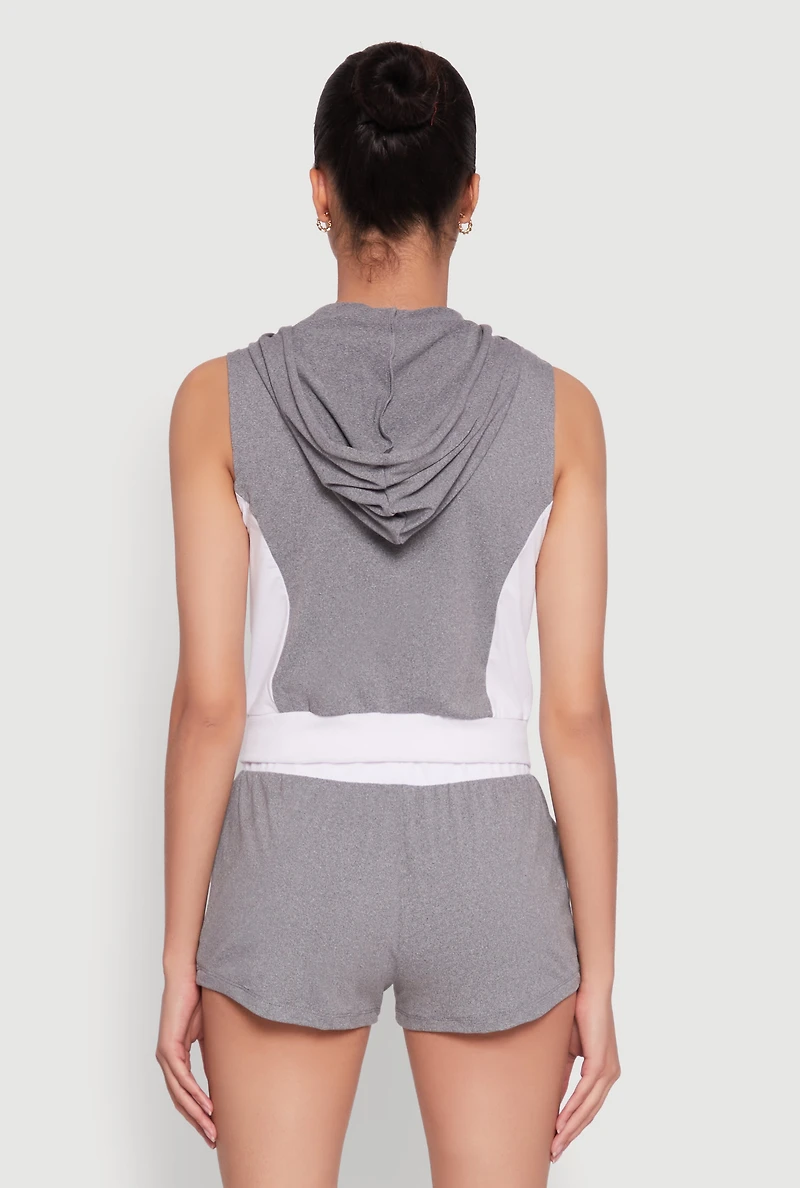 Womens 25 Graphic Hooded Zip Front Vest, Grey, Size L