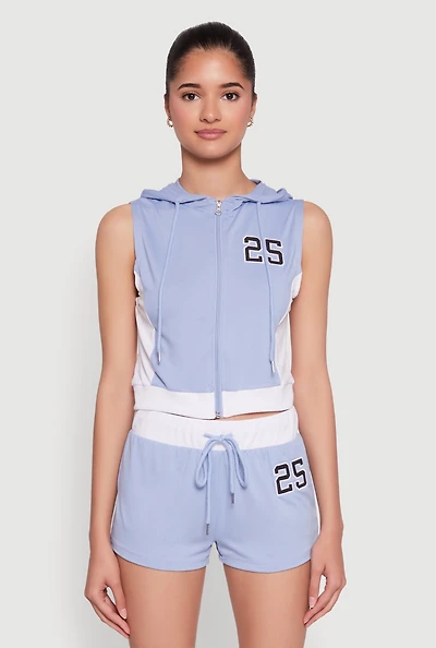 Womens 25 Graphic Hooded Zip Front Vest,