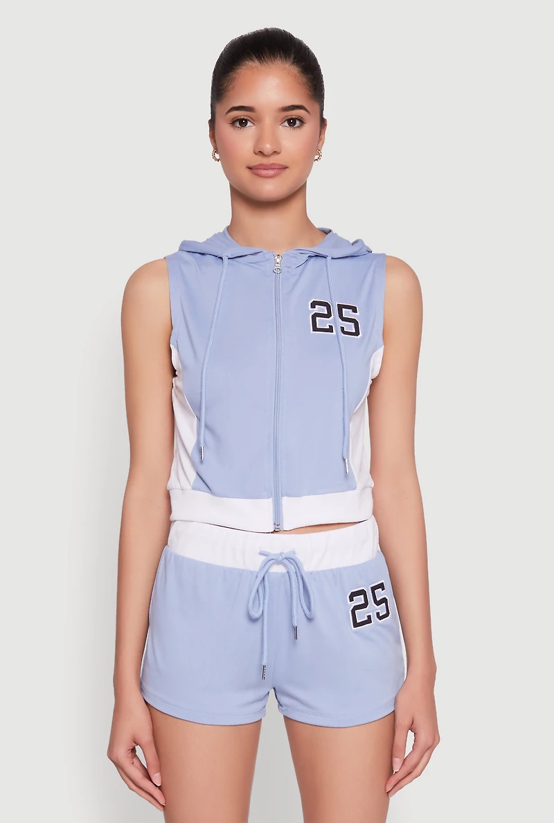 25 Graphic Hooded Zip Front Crop Top