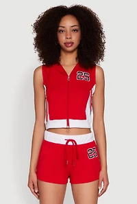 25 Graphic Hooded Zip Front Crop Top