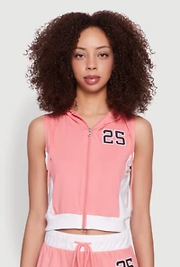 Womens 25 Graphic Hooded Zip Front Vest, Pink, Size M