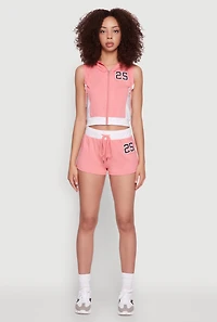 Womens 25 Graphic Hooded Zip Front Crop Top, Pink, Size XL