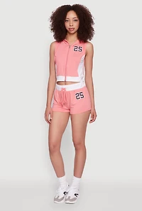 Womens 25 Graphic Hooded Zip Front Crop Top, Pink, Size XL