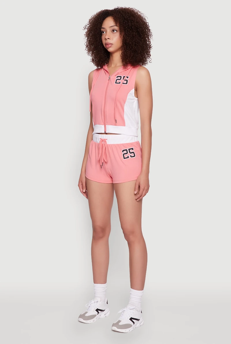 Womens 25 Graphic Hooded Zip Front Crop Top, Pink, Size XL