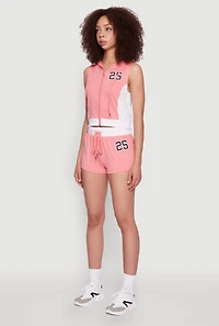 Womens 25 Graphic Hooded Zip Front Crop Top, Pink, Size XL