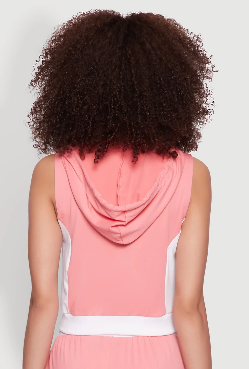 Womens 25 Graphic Hooded Zip Front Crop Top, Pink, Size XL