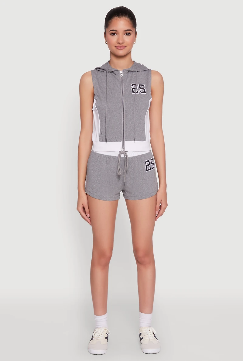 Womens 25 Graphic Contrast Trim Shorts, Grey,