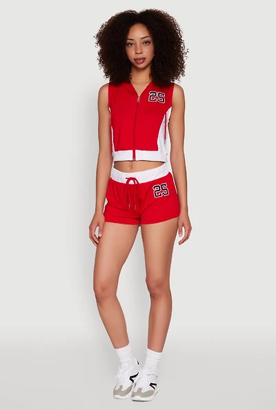 Womens 25 Graphic Contrast Trim Shorts, Red, Size XL