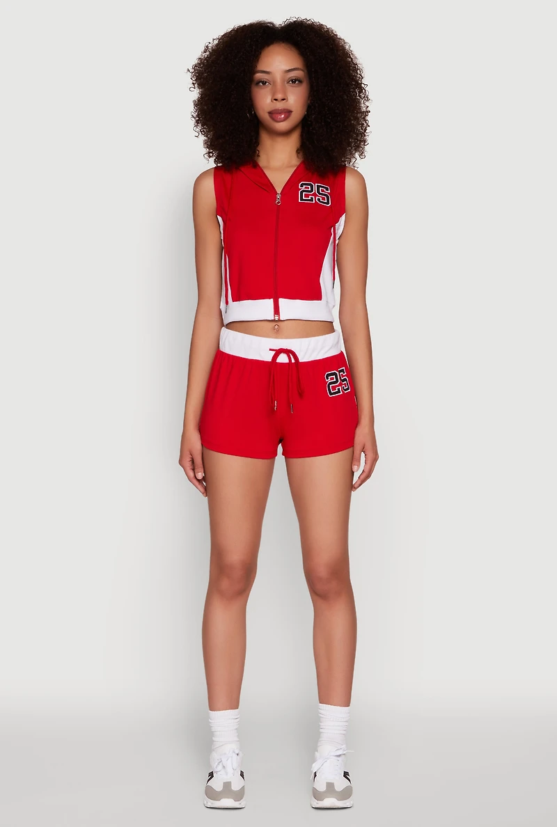 Womens 25 Graphic Contrast Trim Shorts, Red, Size XL
