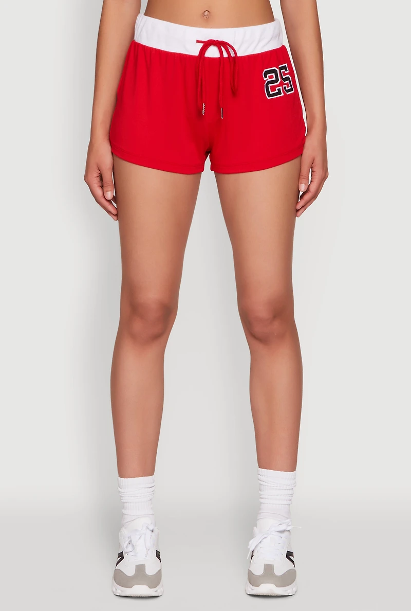 Womens 25 Graphic Contrast Trim Shorts, Red, Size L