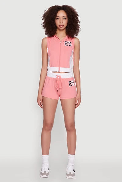 Womens 25 Graphic Contrast Trim Shorts, Pink, Size XL